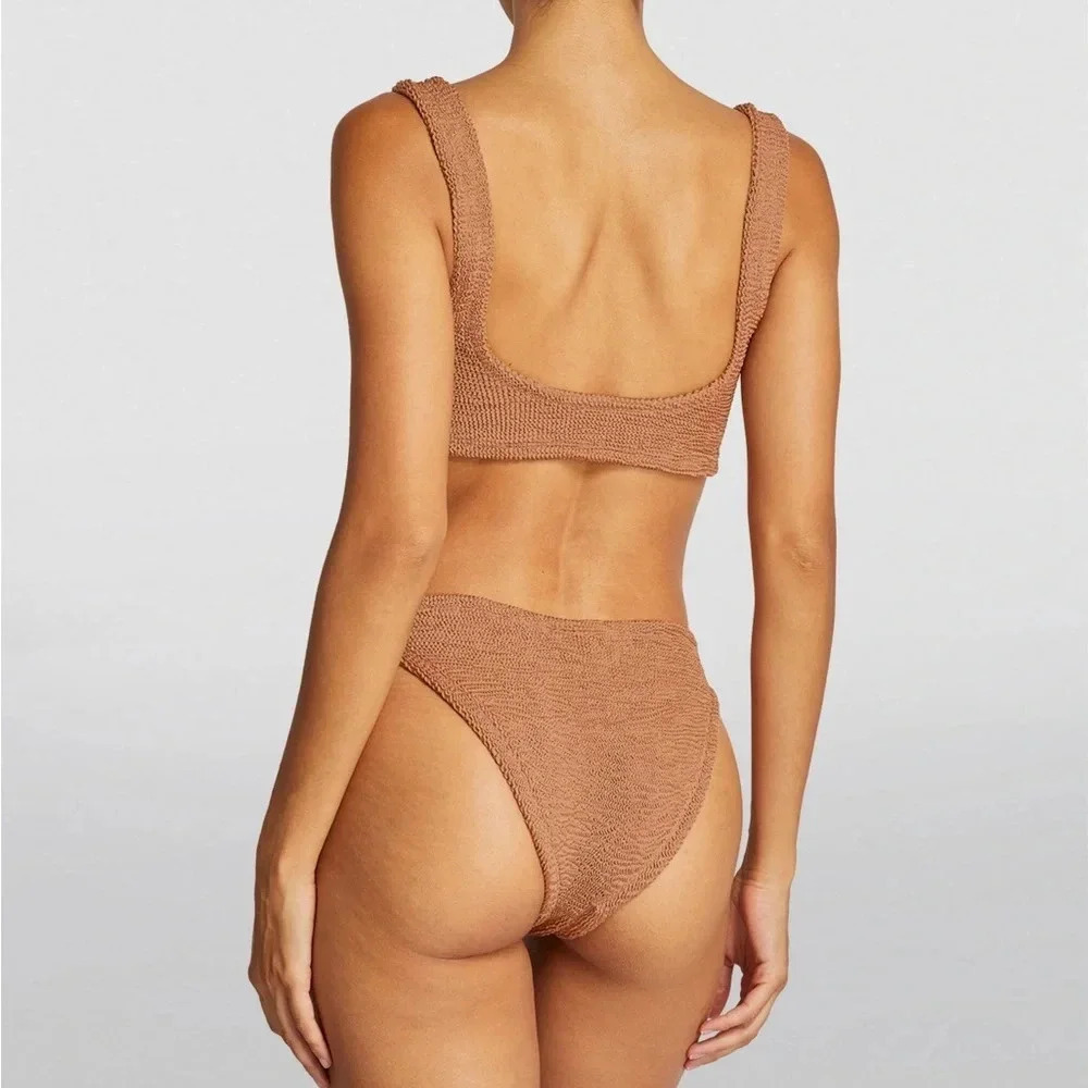 Hunza G Xandra Bikini SET Metallic Cocoa Tan Brown Crinkle New Harrods - Picture 4 of 13